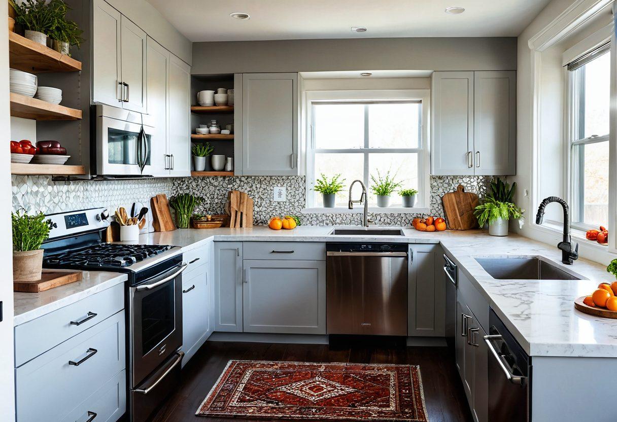A cozy, modern kitchen showcasing brand new appliances like a fridge, oven, and dishwasher, along with tools for maintenance, such as a cleaning kit and manuals. Sunlight streaming through a window, illuminating a countertop filled with fresh ingredients and vibrant kitchen plants. The overall ambiance should feel inviting and educational, encouraging homeowners to care for and upgrade their appliances. super-realistic. vibrant colors. bright, airy atmosphere.